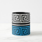 Blauw Zwart Wit Grieks Sleutel Fret Patroon Ontwer Mok (Midden)
