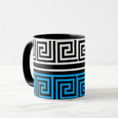 Blauw Zwart Wit Grieks Sleutel Fret Patroon Ontwer Mok (Voorkant links)