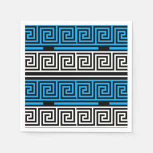 Blauw Zwart Wit Grieks Sleutel Fret Patroon Ontwer Servet