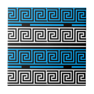 Blauw Zwart Wit Grieks Sleutel Fret Patroon Ontwer Tegeltje