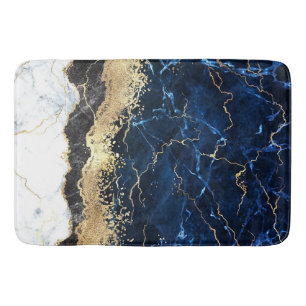 Blauw Zwart Wit Marmeren Glam Badmat