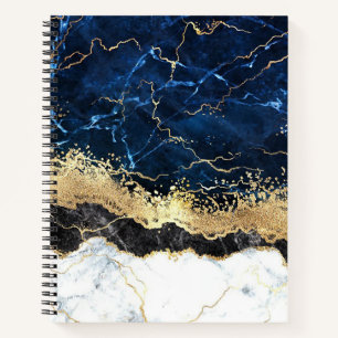 Blauw Zwart Wit Marmeren Glam Notitieboek