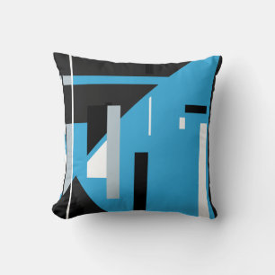 Blauw Zwart Wit met Grijze Geometrische Abstracte  Kussen