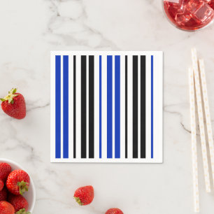 Blauw Zwart Wit Strepen Patroon Ontwerp Servet