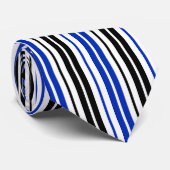 Blauw Zwart Wit Strepen Patroon Ontwerp Stropdas (Opgerold)