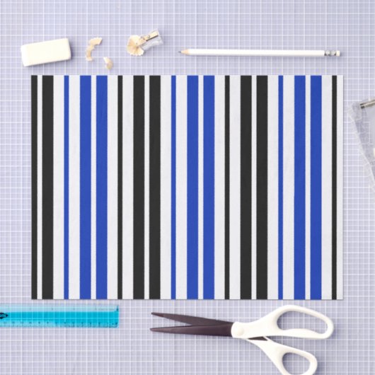 Blauw Zwart Wit Strepen Patroon Ontwerp Tissuepapier (Craft)