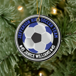Blauw, Zwart & Wit Voetbal ⚽ Keramisch Ornament