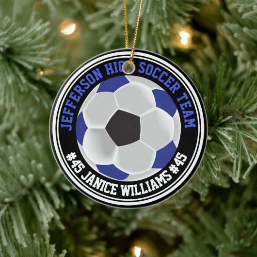 Blauw, Zwart & Wit Voetbal ⚽ Keramisch Ornament (Boom)