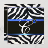 BLAUW ZWART WIT ZEBRA FUR MONOGRAM,Saffier Kaart (Voorkant / Achterkant)
