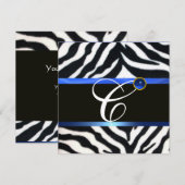 BLAUW ZWART WIT ZEBRAFUUR MONOGRAM,Safoer Kaart (Voorkant / Achterkant)