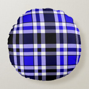 Blauw Zwart Witte Flanelen Tartan Patroon Ontwerp  Rond Kussen