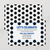 Blauw Zwart Witte Voetbal Bar Mitzvah Receptie Kaart (Voorkant / Achterkant)