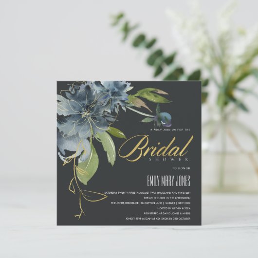 BLAUW ZWARTE GOLD WATERVERF VRIJGEZELLENFEEST KAART (Staand voorkant)