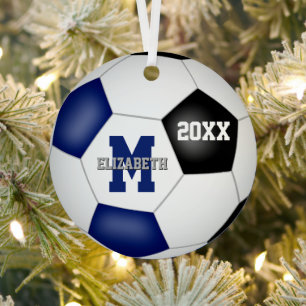 blauw zwarte jongens schoolteam kleuren voetbal metalen ornament