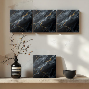 Blauw-Zwarte Marmer Goud Glitter ID1172c Tegeltje