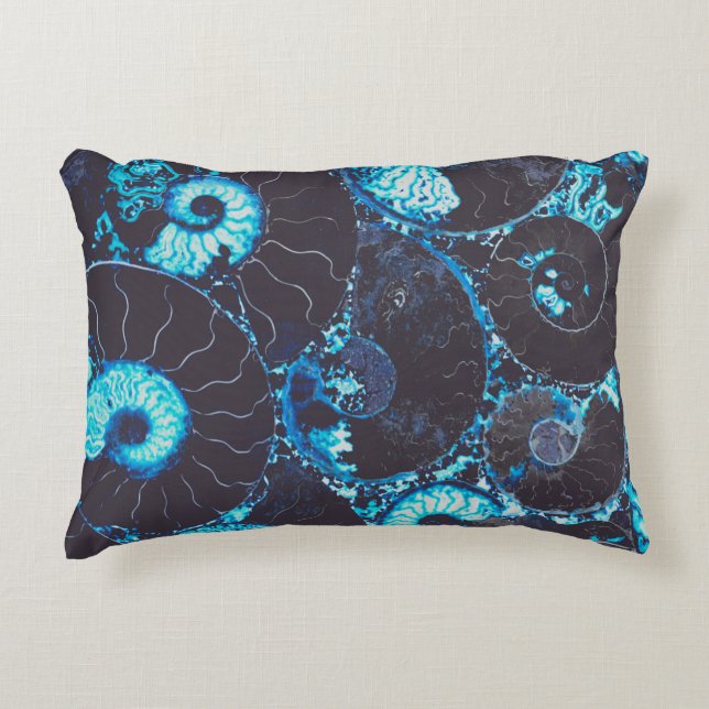 Blauw zwarte Nautilus shell patroon, bang meetkund Accent Kussen (Voorkant)