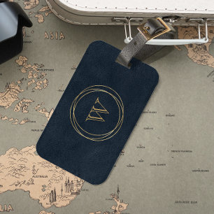 Blauw-Zwarte Nep Leer Gouden Cirkels Monogram Bagagelabel