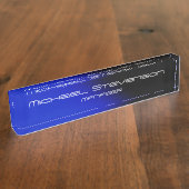 Blauw zwarte professionele moderne desktop naambordje (Zijkant)