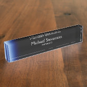 Blauw zwarte professionele moderne desktop naambordje (Zijkant)