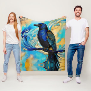 Blauw Zwarte Raaf, blauw en goud abstract Fleece Deken