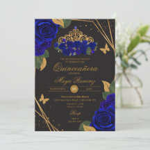 Blauw Zwarte Rozen Tiara Gouden Glitter Quinceañer