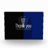 Blauw/zwarte smokingprint bruidegom-feest cadeau f fotoblokken (Voorkant)