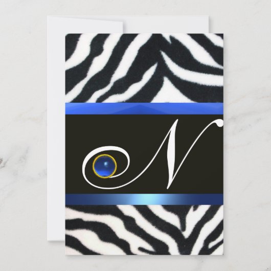 BLAUW ZWARTE WITTE ZEBRA FUR MONOGRAM, Sapphire Kaart (Voorkant)