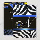 BLAUW ZWARTE WITTE ZEBRA FUR MONOGRAM, Sapphire Kaart (Voorkant / Achterkant)