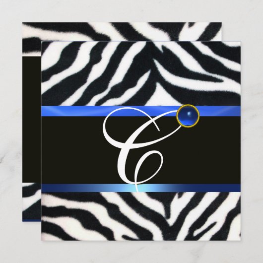 BLAUW ZWARTE WITTE ZEBRA FUR MONOGRAM, Sapphire Kaart (Voorkant / Achterkant)