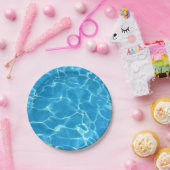 Blauw zwembad met mousserend blauw water papieren bordje (Feest)