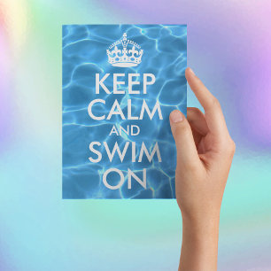 Blauw Zwembadwater Keep Calm and Swim On Briefkaart