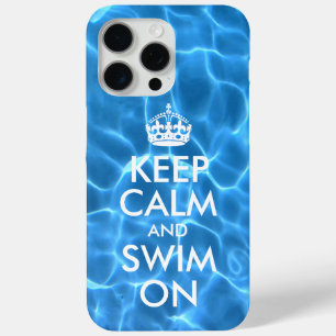 Blauw Zwembadwater Keep Calm and Swim On iPhone 15 Pro Max Hoesje