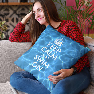 Blauw Zwembadwater Keep Calm and Swim On Kussen