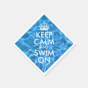 Blauw Zwembadwater Keep Calm and Swim On Servetten