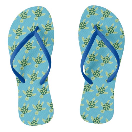 Blauw zwemschildpad teenslippers (Voetbed)