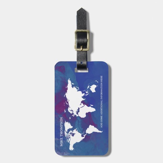 Blauwachtig abstractie met Wereldkaart Bagagelabel (Voorkant verticaal)