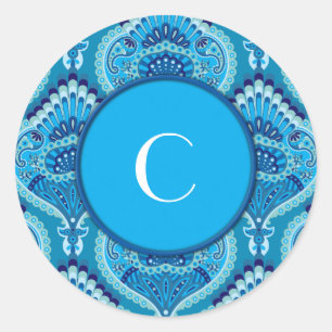 Blauwachtig - Gevederde Paisley Ronde Sticker