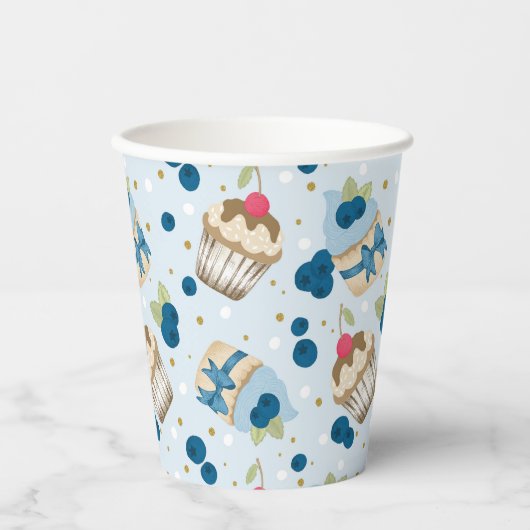 Blauwbeestenkoeken Blauwe verjaardag van de feestd Papieren Bekers (Voorkant)