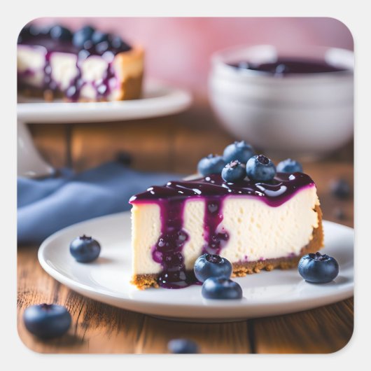 Blauwbes Cheesecake Vierkante Sticker (Voorkant)