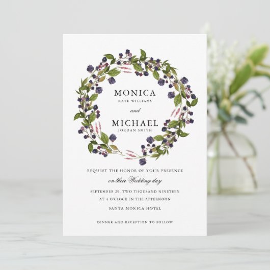 Blauwbes | Moderne botanische bruiloft Kaart (Staand voorkant)