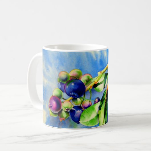 Blauwbes, waterverf schilderen koffiemok (Voorkant links)