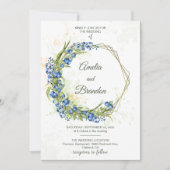 Blauwbes Wildbloemen Faux Gold Foil Lijst Weddensc Kaart (Voorkant)