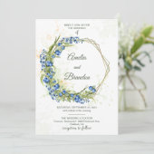 Blauwbes Wildbloemen Faux Gold Foil Lijst Weddensc Kaart (Staand voorkant)