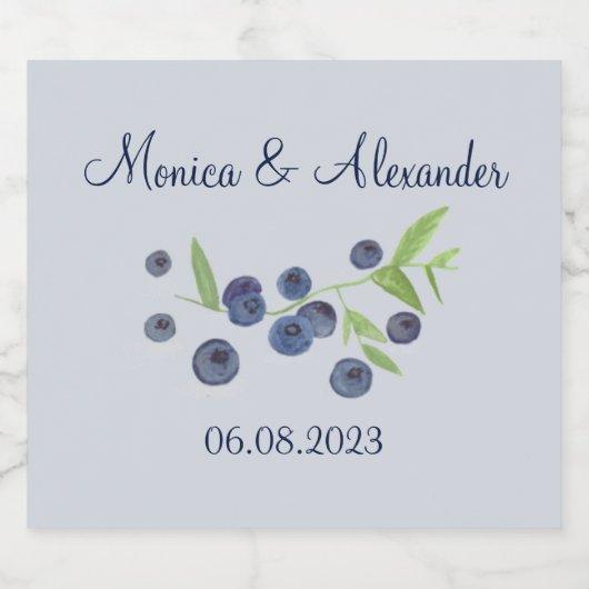 Blauwbessen en bosbessen eten zomerbruiloft likeurfles etiket (Enkel label)