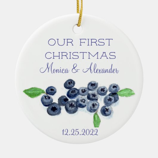 Blauwbessen met blauwe bosbessen met kerstfeest keramisch ornament (Voorkant)