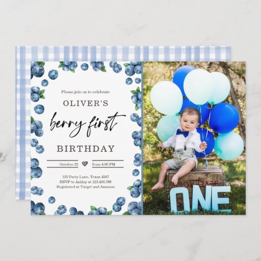 Blauwbessen op de eerste dag van de geboorte kaart (Voorkant / Achterkant)