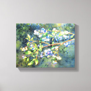 Blauwbessen, schilderij van romantische Waterverf Canvas Afdruk