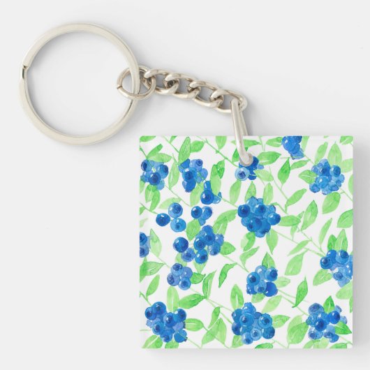 Blauwbessen waterverf patroon sleutelhanger (Voorkant)