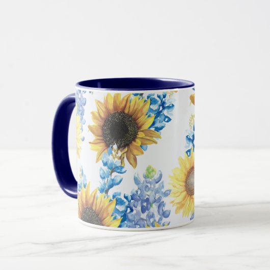 Blauwbijen en zonnebloemen Mok (Voorkant links)