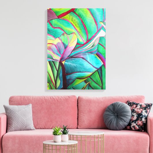 Blauwblad Hawaii Tropische bladbladerkunst Canvas Afdruk (Insitu (Woonkamer))
